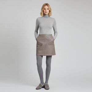 Viscose Greige Faux Leather Mini Skirt Patch Pockets